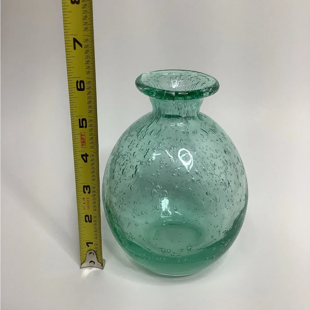 Crate & Barrel Mae Bud Vase Green Bubbles 6” Flower Floral Glass Rare